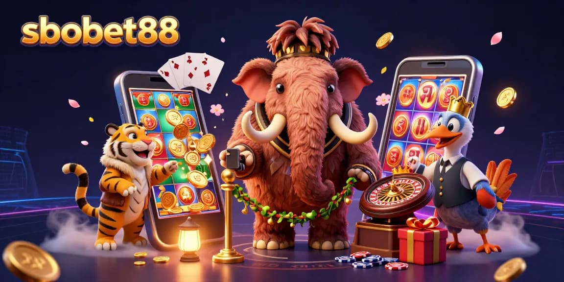 Winning strategies with sbobet88 featuring cartoon casino characters in an engaging 3D illustration.