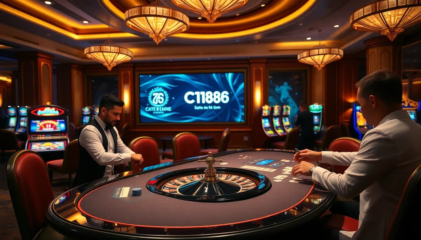 C168 casino scene depicting exciting gameplay at a roulette table with professional dealers.