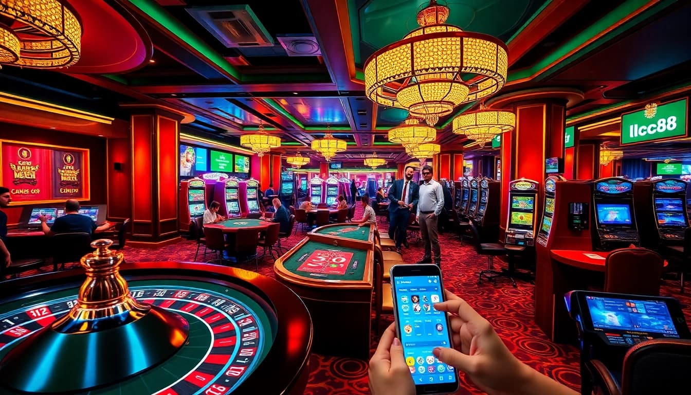 Engaged players enjoying gaming action at the vibrant lclc88 casino, celebrating wins.