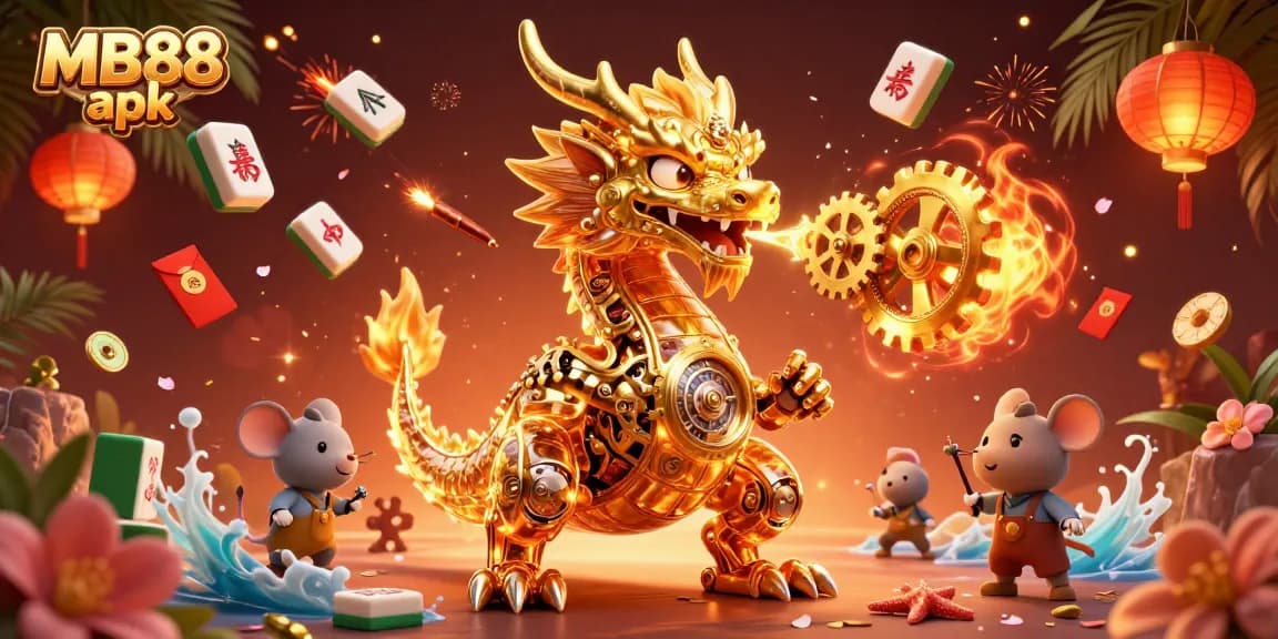 Experience thrilling gaming adventures with MB88 apk featuring a golden dragon amidst rich casino elements.