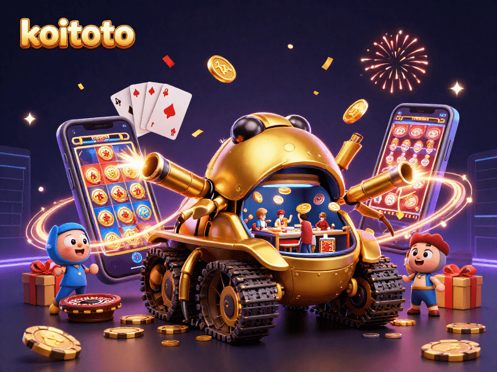 Koitoto menghadirkan suasana kasino yang meriah dengan tank keong emas dan permainan slot yang mengasyikkan.