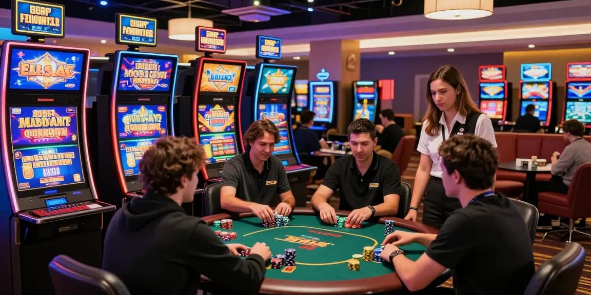 Exciting scene at new online casinos featuring players gaming and engaging with vibrant slot machines.