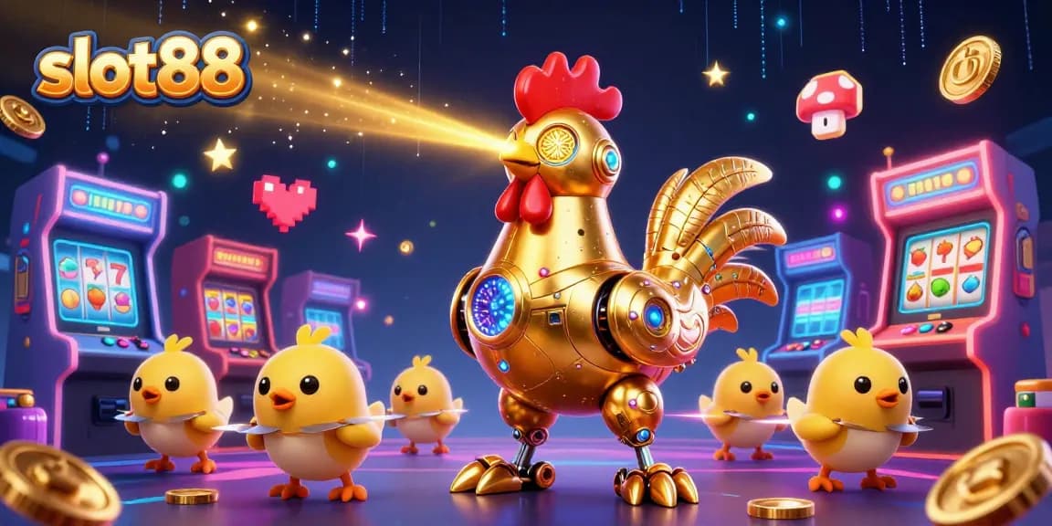 Mainkan slot88 dengan mesin slot berwarna cerah dan simbol keberuntungan yang bersinar.