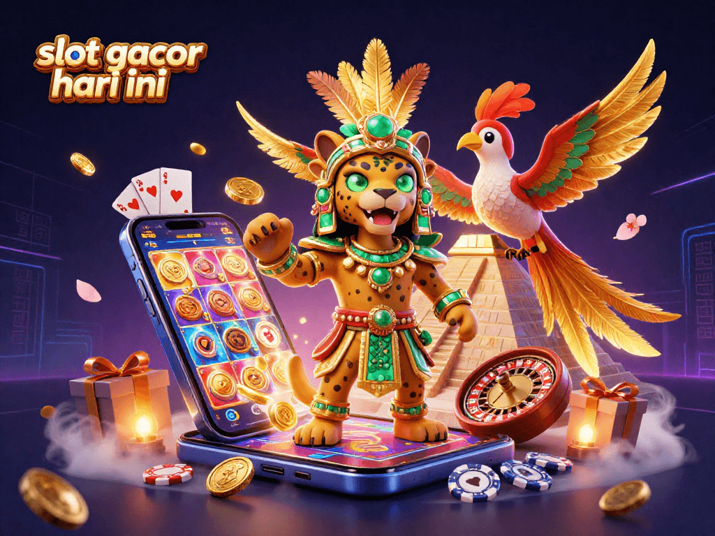 Experience the excitement of slot gacor hari ini with a vibrant 3D digital illustration of winning symbols and characters.