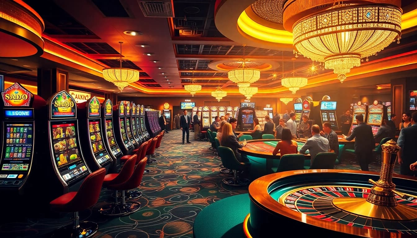 SODO casino experience with vibrant slot machines, lively tables, and thrilling roulette action.