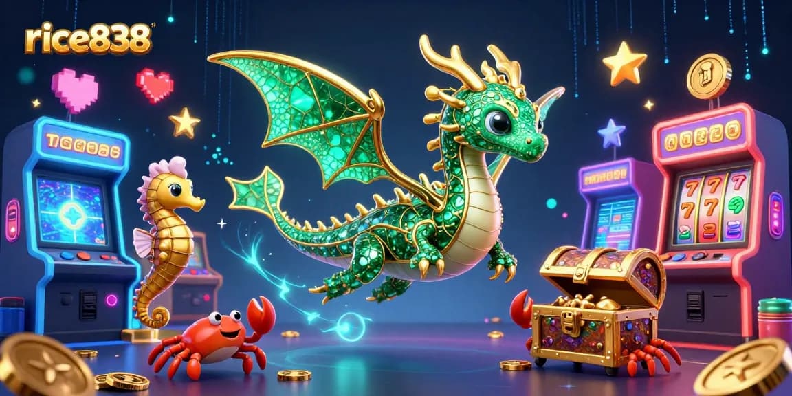 Experience the thrill of rice838's exciting slots with a vibrant and magical casino scene.