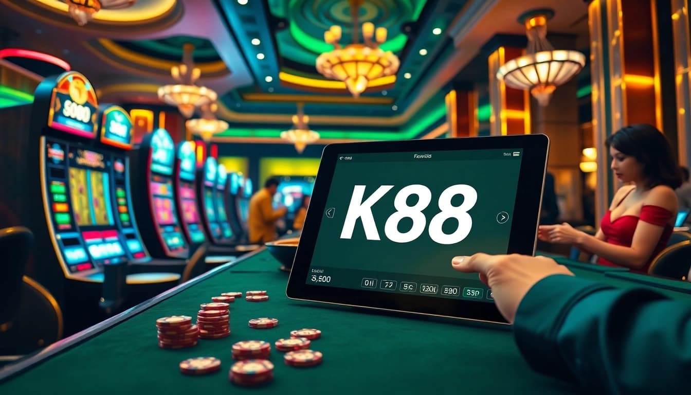 Engaging players enjoying their time at NK 88 casino, showcasing exciting slot machines and poker chips.