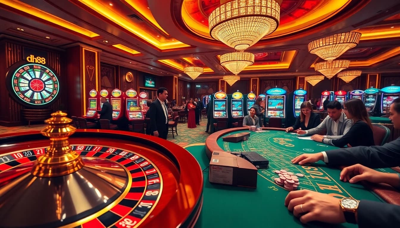 Experience thrilling bets at dh88 Casino with luxurious tables and vibrant slot machines.