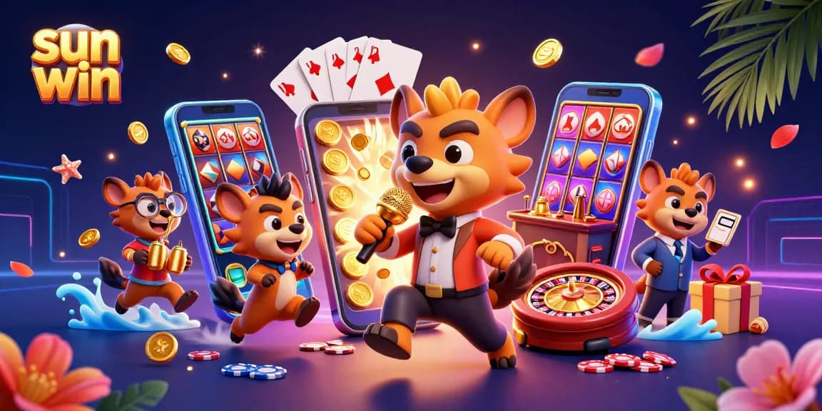 Engage in vibrant casino fun with sun win as hyenas perform in a colorful comedy club.