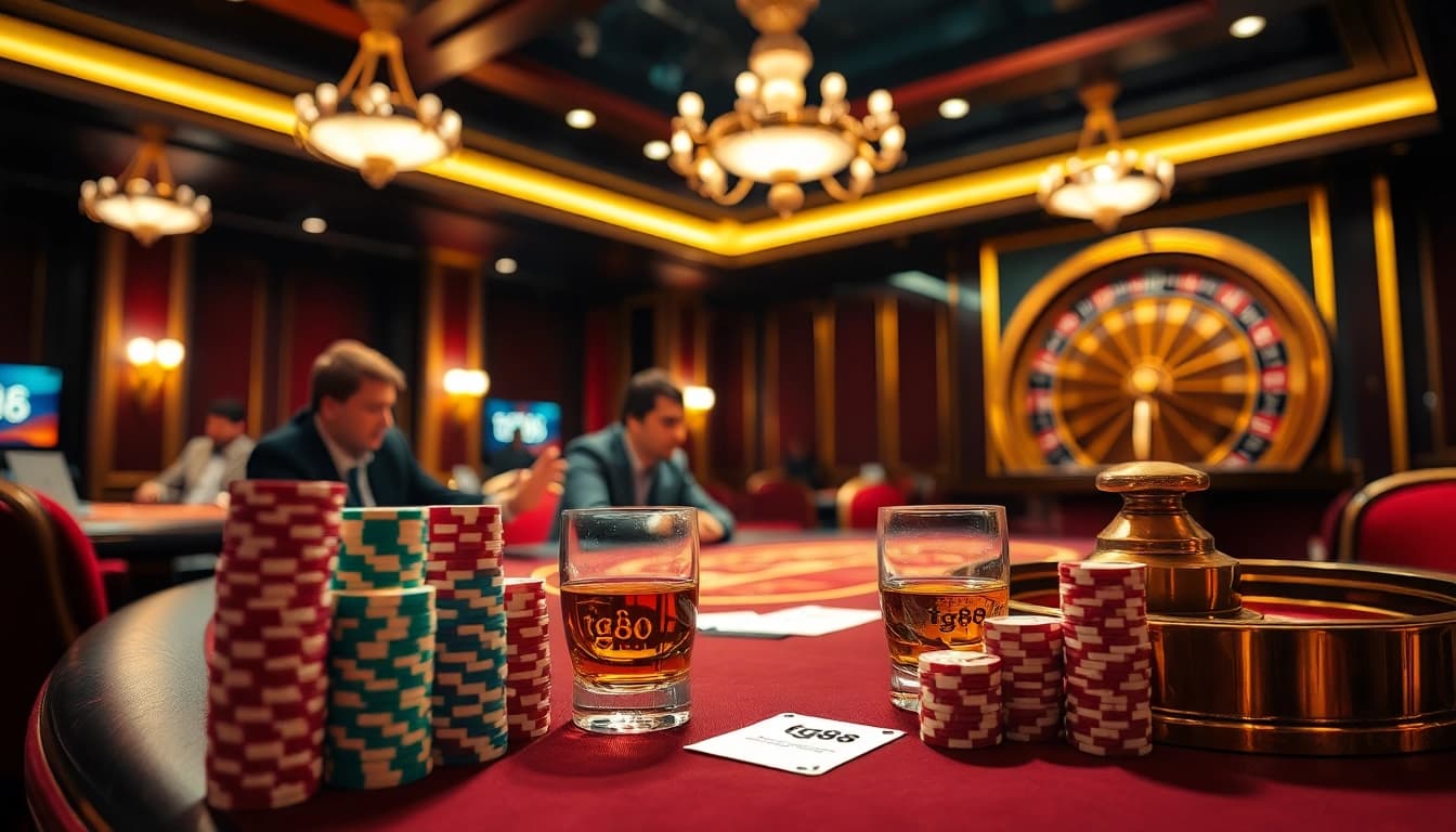 Experience the thrill of tg88 casino with an elegant poker table and vibrant gaming ambiance.