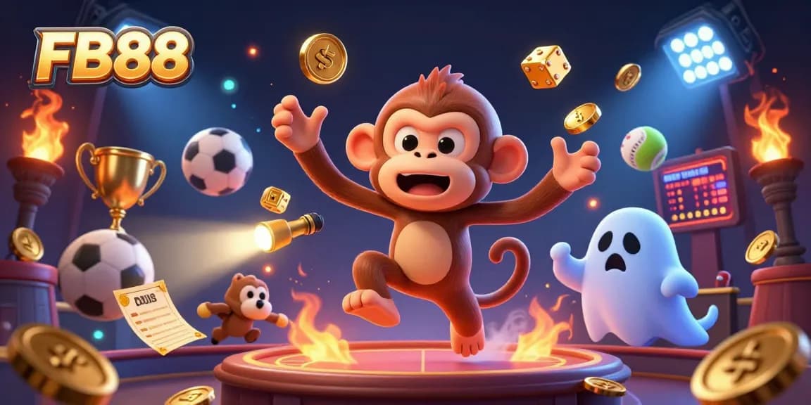 Experience the thrill of FB88 with dynamic sports betting elements and a playful casino scene.
