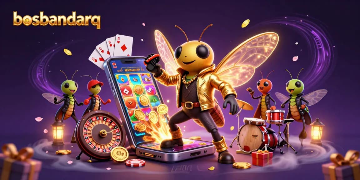 Experience the excitement of bosbandarq with a vibrant 3D illustration featuring casino elements and character dynamics.