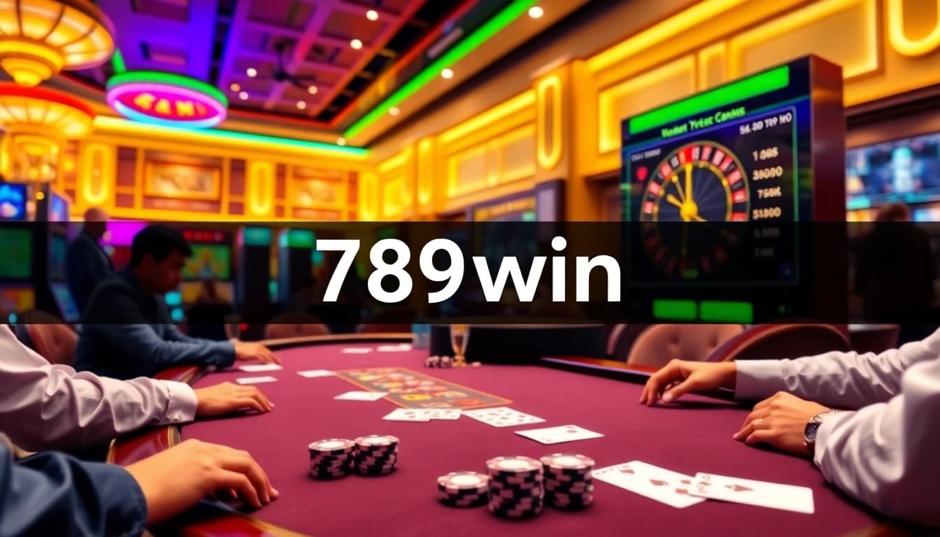 Experience the excitement of gambling at 789win with a vibrant poker table and casino atmosphere.