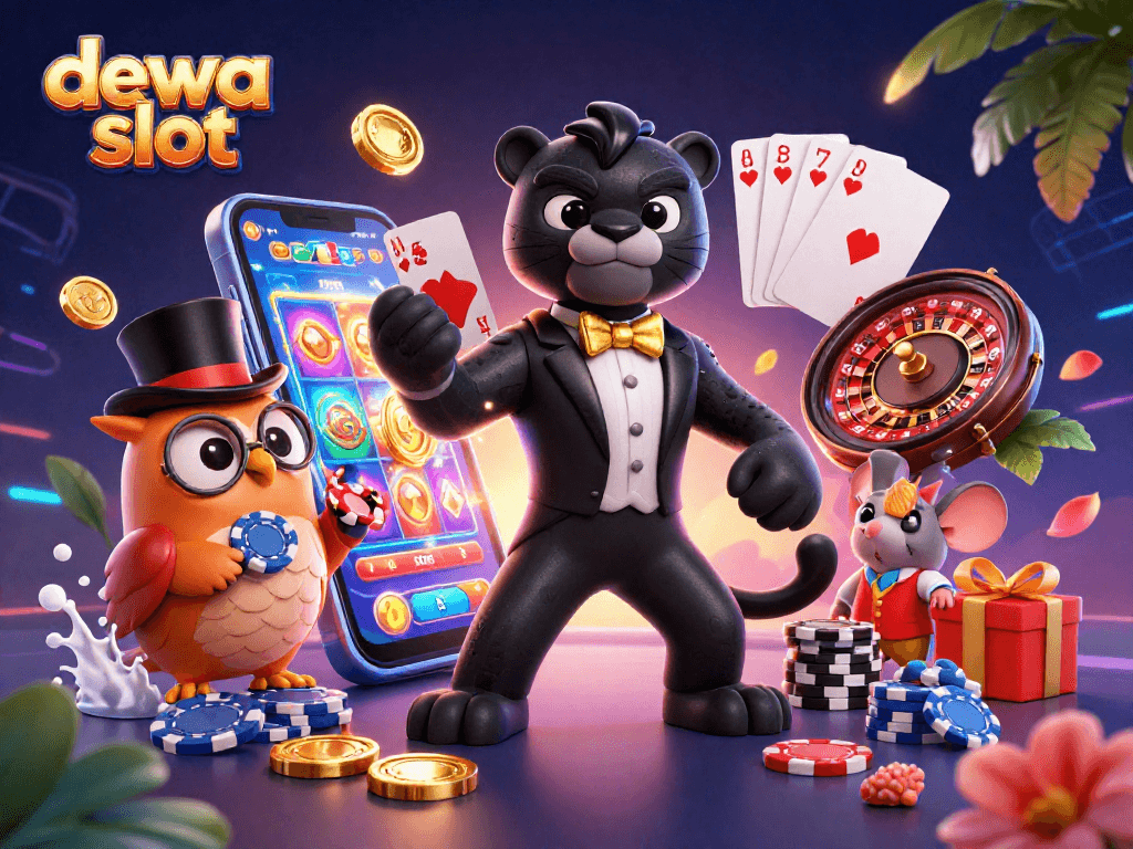 Engage with dewa slot by exploring vibrant 3D characters dealing cards and winning chips.