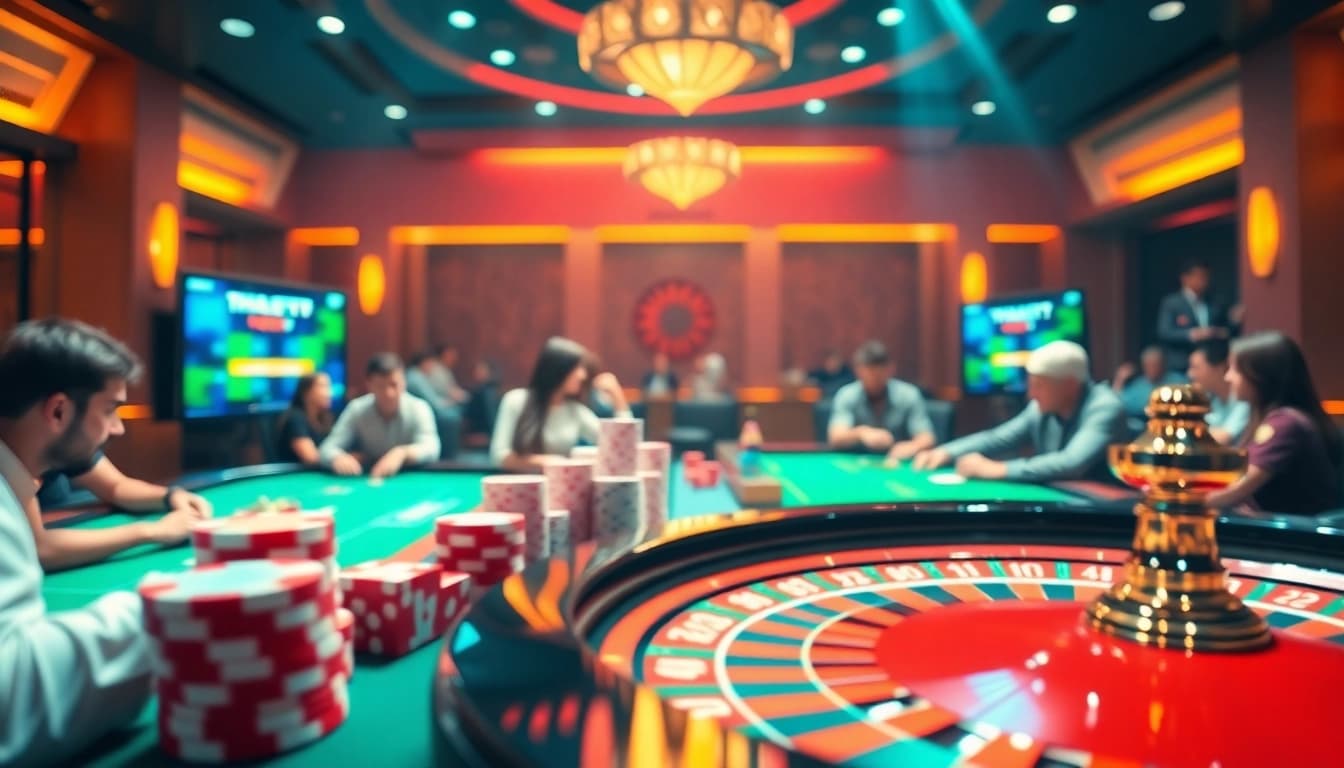 Experience thrilling gameplay at Thabet online casino with dynamic poker, vibrant chips, and an engaging atmosphere.