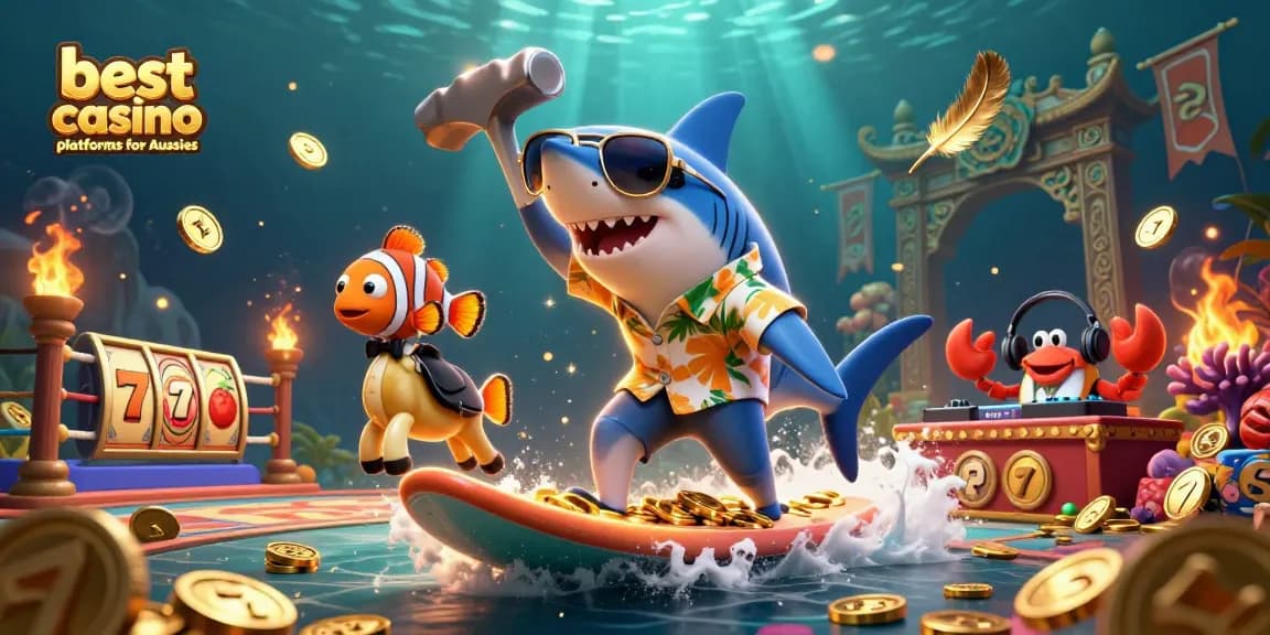 Engage with the best casino platforms for Aussies in this vibrant, immersive 3D illustration of casino fun.
