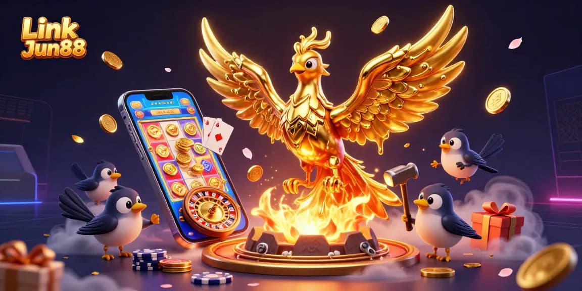 Play exciting online games at Link Jun88 with vibrant visuals of rewards and casino action.