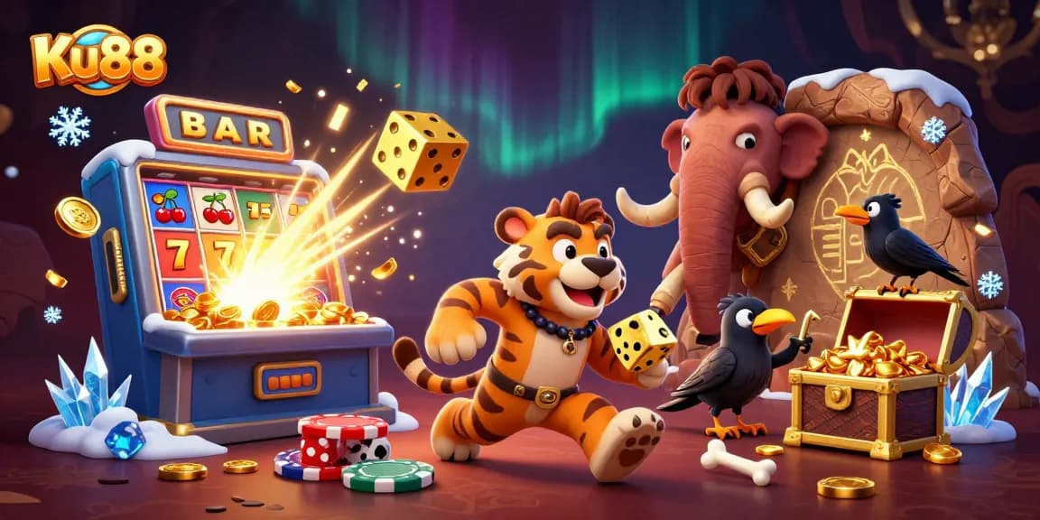 Spin the reels on Ku88's prehistoric casino with thrilling jackpots and colorful gaming elements!