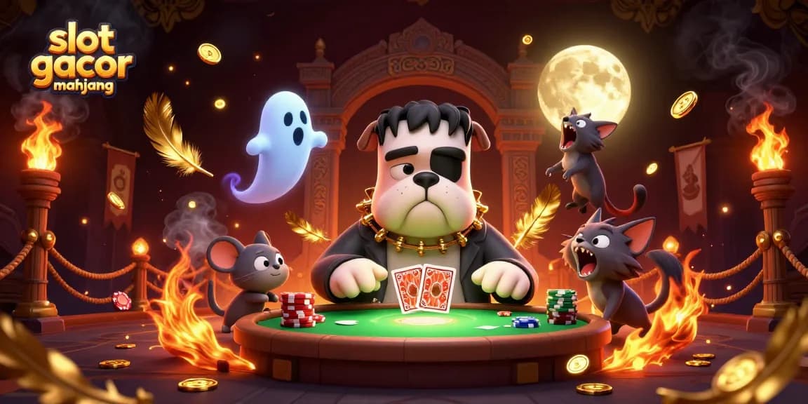 Engage with slot gacor mahjong gaming featuring a cartoon monster and exciting casino elements.