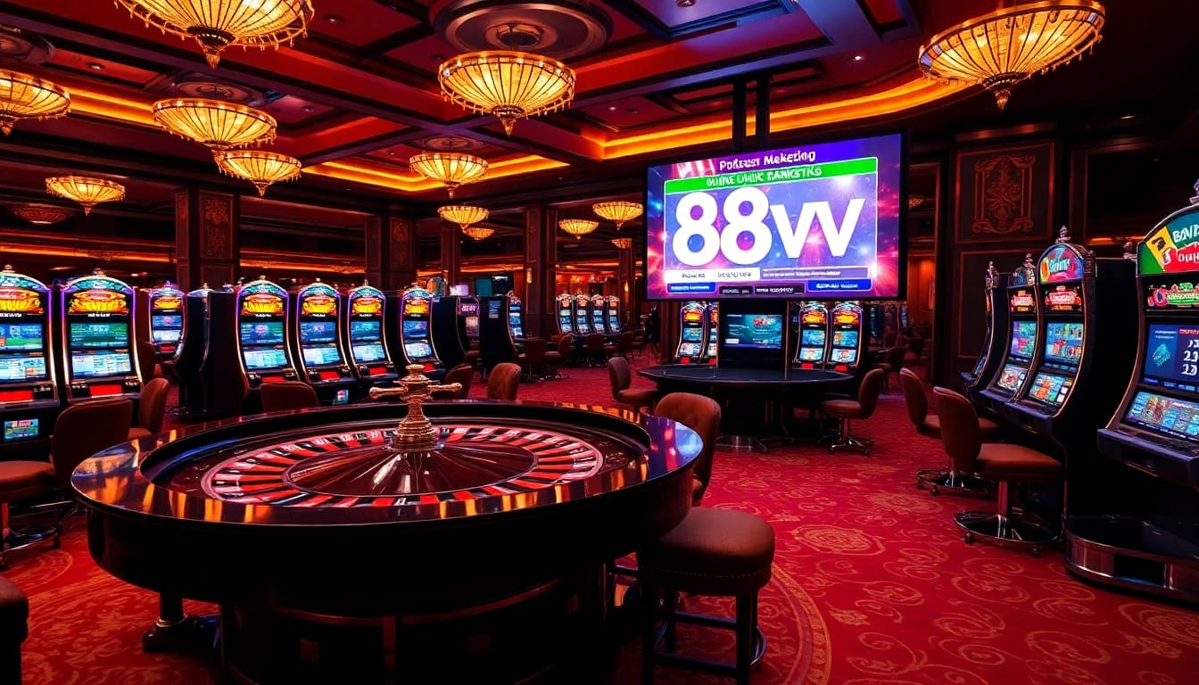 Feel the excitement at 88vv.marketing with players enjoying thrilling games in a luxury casino.