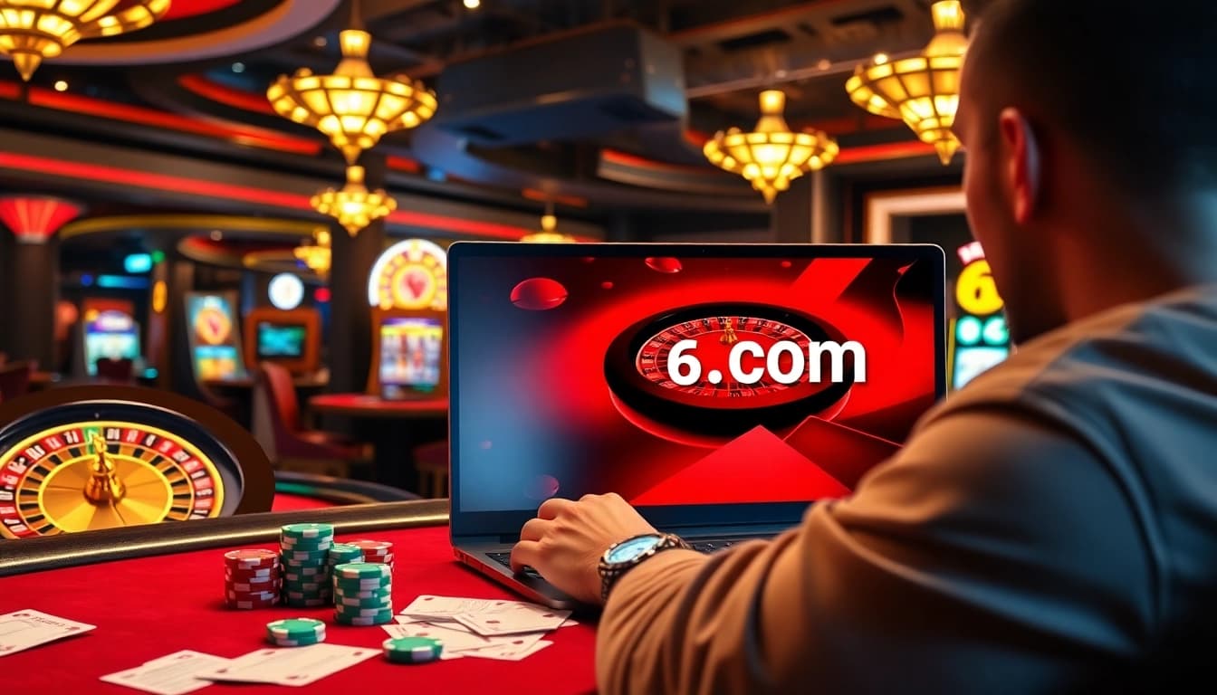 Experience the excitement of gambling on s8cz.com with vibrant casino visuals, including poker chips and roulette wheels.