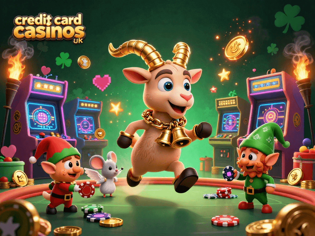 Engage with credit card casinos uk featuring a chaotic festive scene of Krampus and elves in a vibrant casino