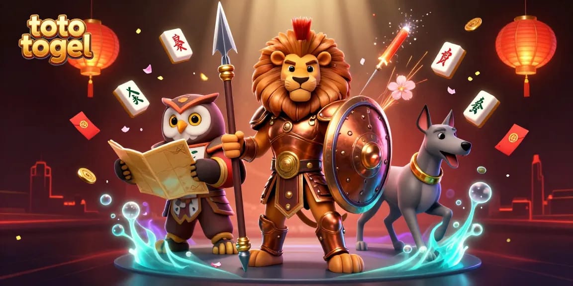 Experience thrilling toto togel action with a vibrant, dynamic illustration featuring courageous characters and colorful casino elements.