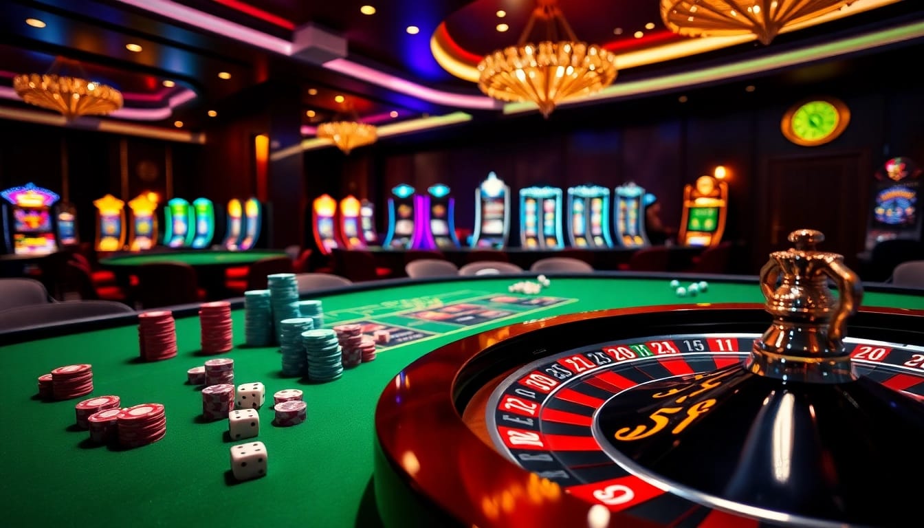 S8 casino with vibrant tables and animated slot machines, engaging players in thrilling games.