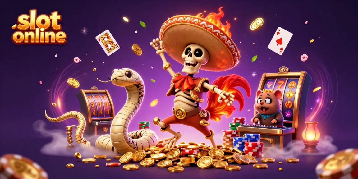 Experience the thrill of slot online with vibrant characters celebrating a big win amidst cascading coins and sparkling gems.