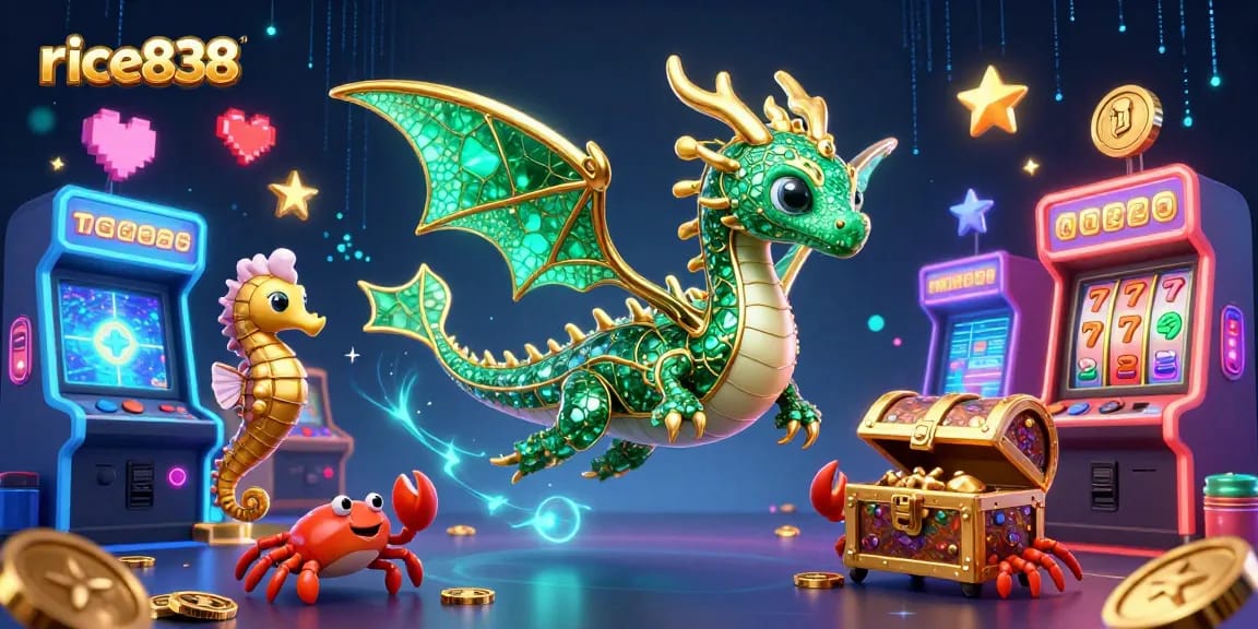 Experience the thrill of rice838's exciting slots with a vibrant and magical casino scene.