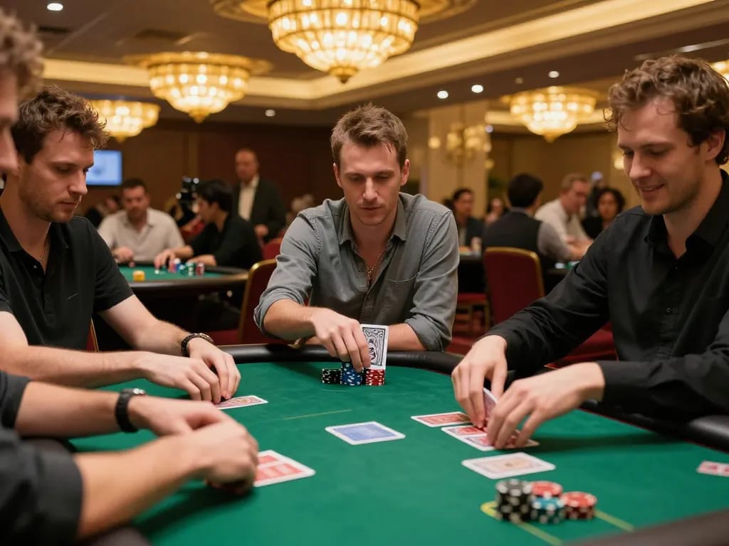 Players strategize over cards in a heated poker game at TR88 online casino.