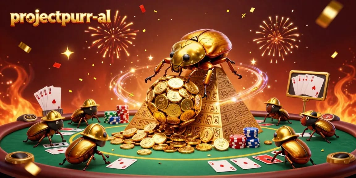 Spin the jackpots with projectpurr-al in this vibrant casino scene featuring golden coins and poker action.