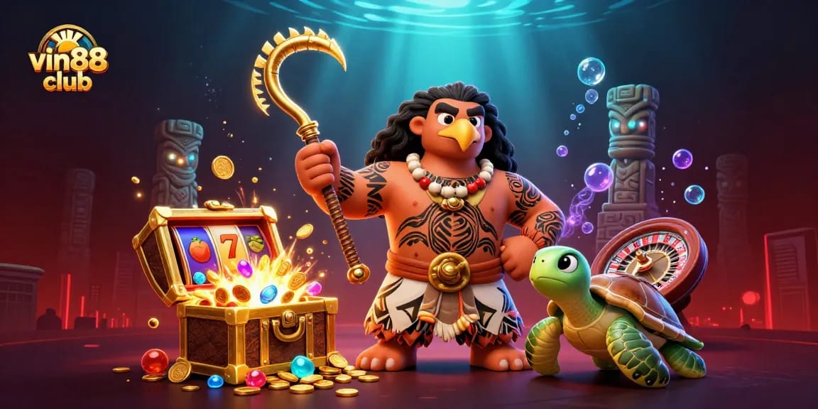 Engage in winning spins with vin88 club's vibrant 3D casino illustration featuring exhilarating slot elements.