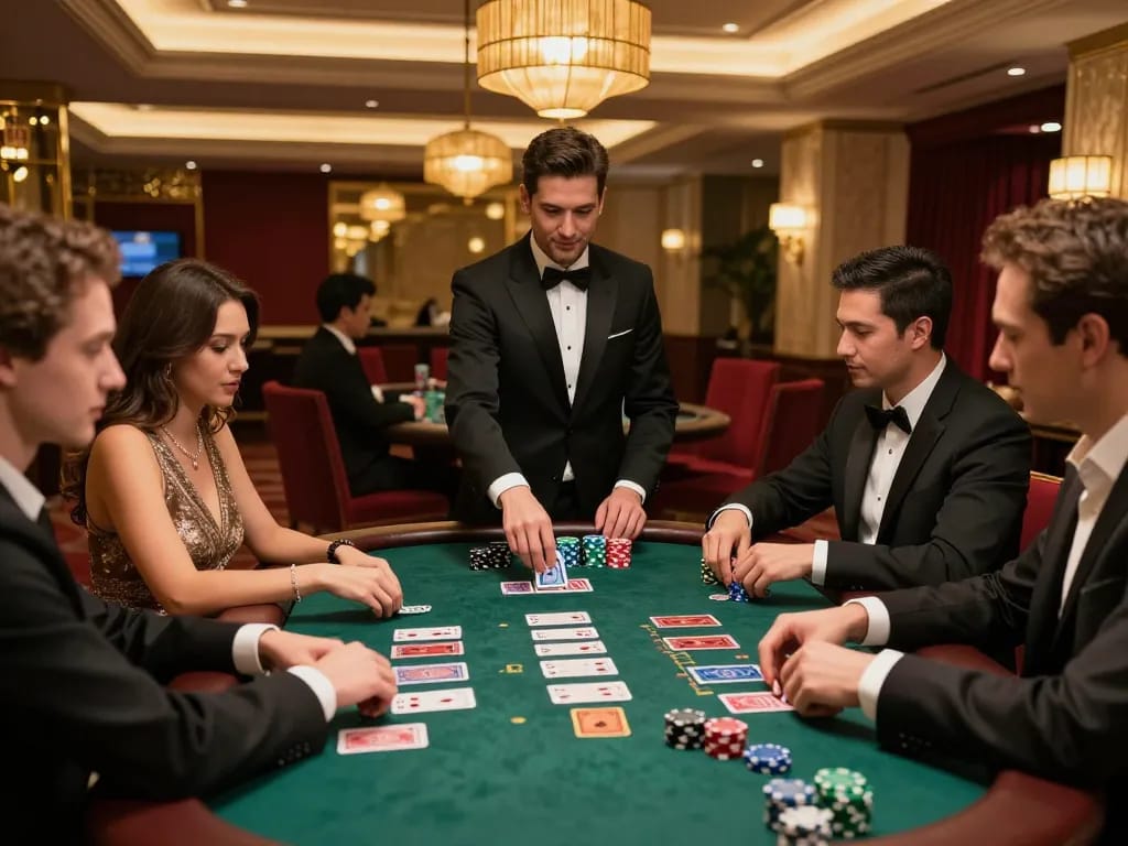 Players enjoying a thrilling blackjack game at a luxurious casino showcasing 789win.