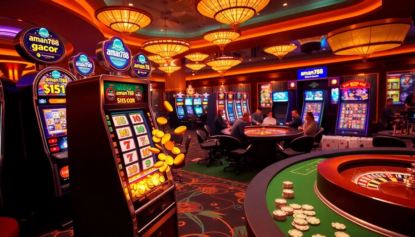 Memenangkan besar di aman788 slot gacor dengan mesin slot yang menarik dan suasana kasino yang cerah.