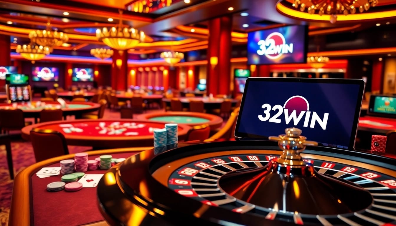 Experience the thrill of winning with 32WIN at a luxurious casino table filled with action.