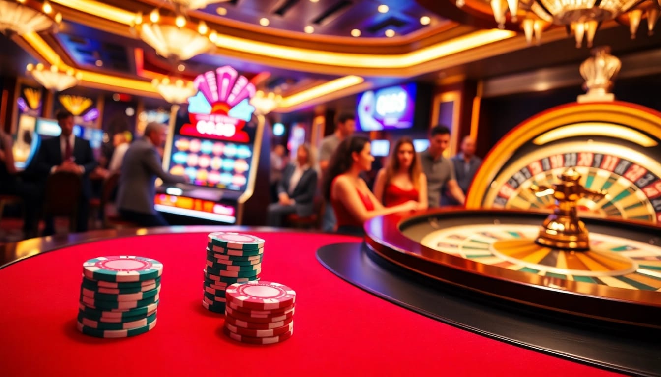 Experience thrilling games at qh88's luxurious casino with vibrant tables and exciting players.