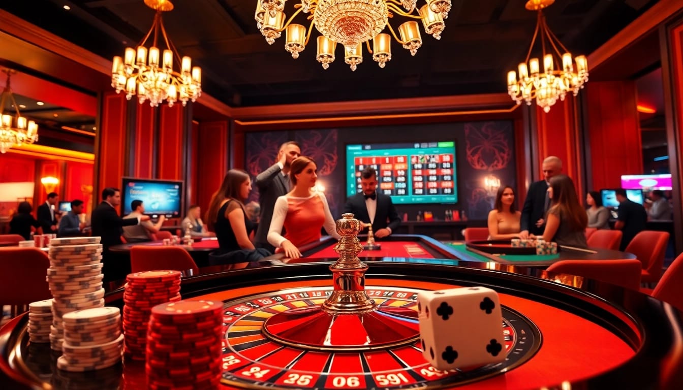 Players enjoying a vibrant gaming experience at NEO79 casino, filled with roulette and poker action.