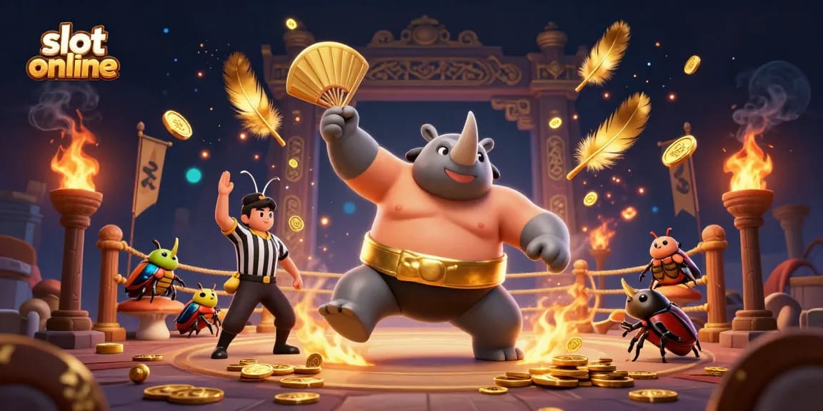 Experience thrilling gameplay with slot online as our sumo champion beetle stomps for coins!