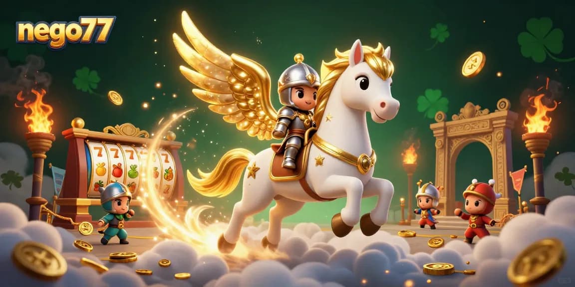 Experience the excitement with nego77 as a celestial knight wins slots and jackpots in a vibrant 3D world.