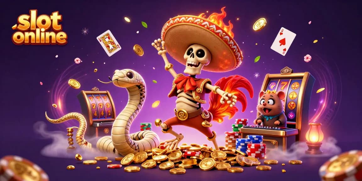 Experience the thrill of slot online with vibrant characters celebrating a big win amidst cascading coins and sparkling gems.