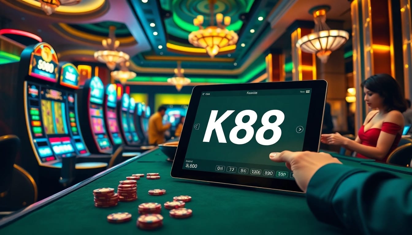 Engaging players enjoying their time at NK 88 casino, showcasing exciting slot machines and poker chips.