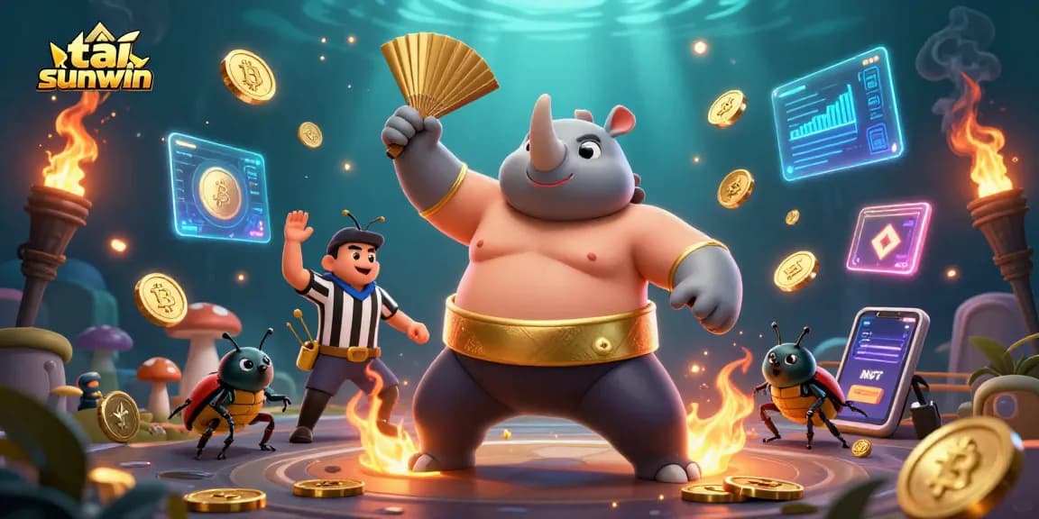 Experience thrills of tải sunwin with this vibrant 3D-rendered casino scene filled with lively characters and crypto elements.