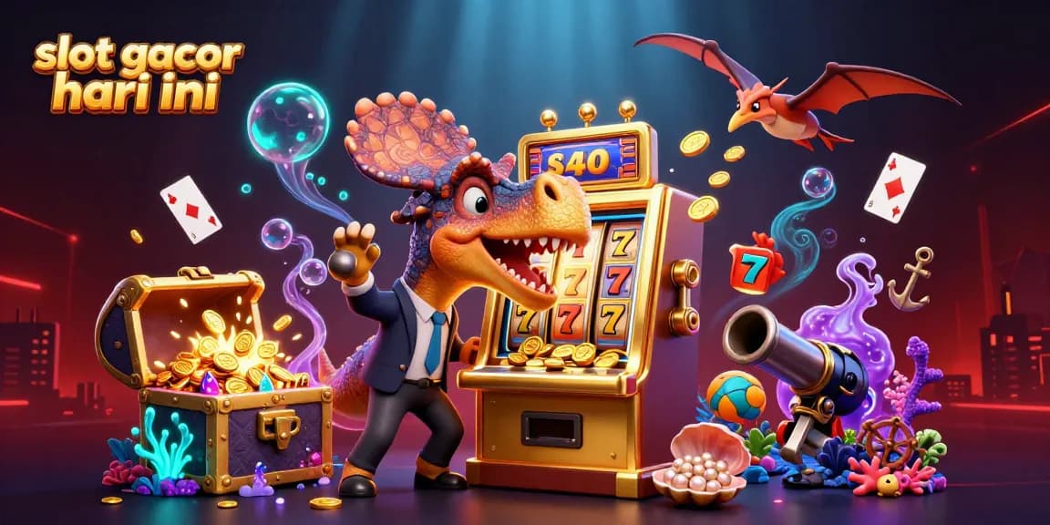 Experience slot gacor hari ini with a dynamic 3D scene showcasing thrilling jackpot action and colorful casino elements.