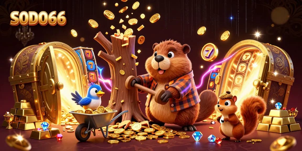 SODO66 players enjoy winning moments with vibrant slot games and gold treasure in a thrilling casino scene.