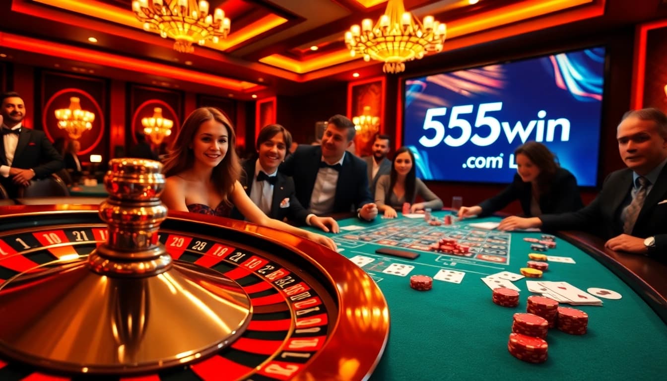 A thrilling casino experience featuring the roulette wheel at 555win com with players engaged in the game.