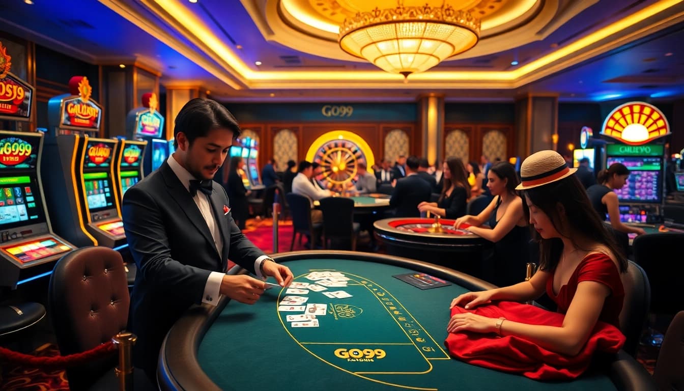 Experience the excitement of GO99 with players at a luxurious casino table.