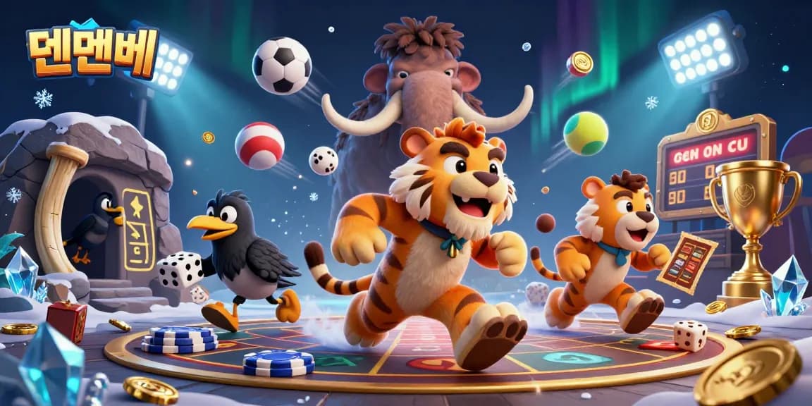 Engaging gameplay unfolds at 텐텐벳 as a cartoon caveman duo and sabertooth tiger manage a lively prehistoric casino.