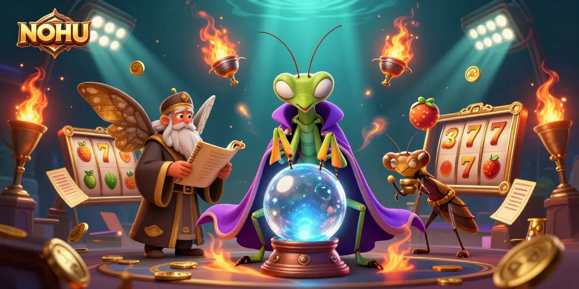 Experience NOHU's vibrant gaming scene with unique characters and slot elements in action.
