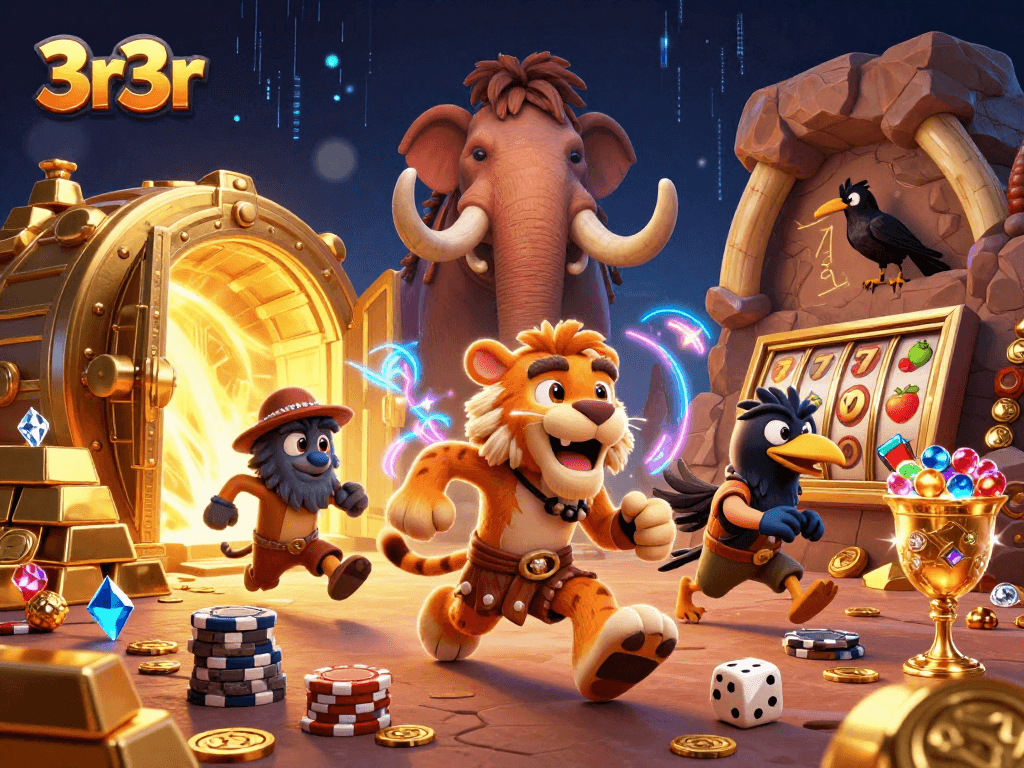 Experience thrilling gameplay in 3r3r casino with engaging characters and vibrant treasures.